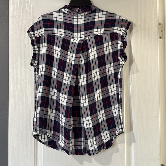 JACHS‎ Girlfriend Cap Sleeve Plaid Button Down Top Sz Medium - Picture 4 of 7